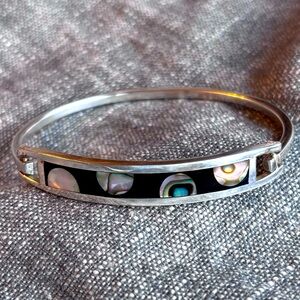 Mexican Alpaca Silver Bangle Bracelet with Abalone